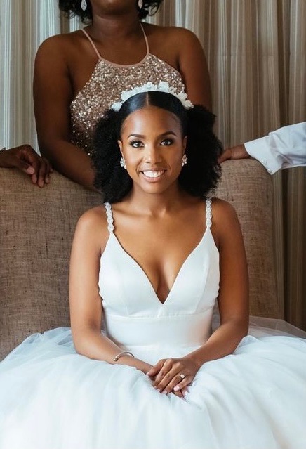 Bride with a natural styled updo and floral crown